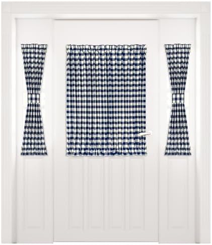 Light Filtering French Door Curtain Panel, Buffalo Check Navy