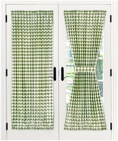 Light Filtering French Door Curtain Panel, Buffalo Check Sage, 54 x 72 in