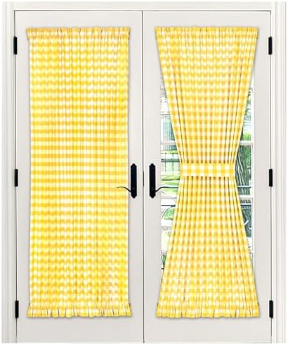 Light Filtering French Door Curtain Panel, Buffalo Check Yellow, 54 x 72 in