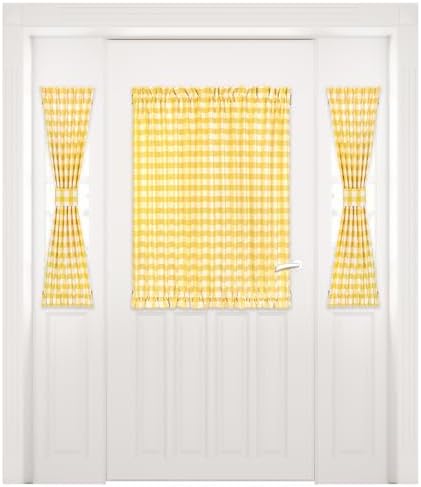Light Filtering French Door Curtain Panel, Buffalo Check Yellow, 54 x 40 in