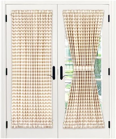 Light Filtering French Door Curtain Panel, Buffalo Check Taupe, 54 x 72 in