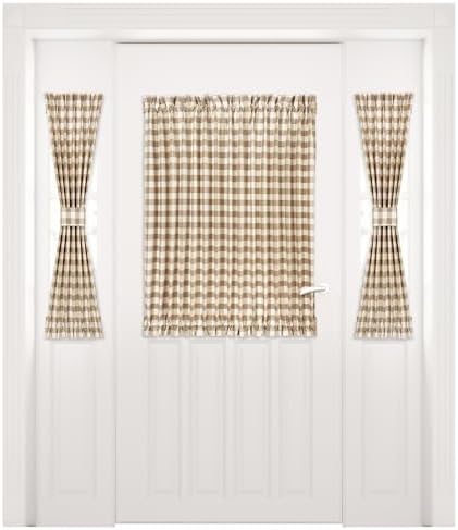 Light Filtering French Door Curtain Panel, Buffalo Check Taupe, 54 x 40 in