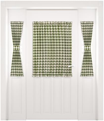 Light Filtering French Door Curtain Panel, Buffalo Check Sage, 54 x 40 in