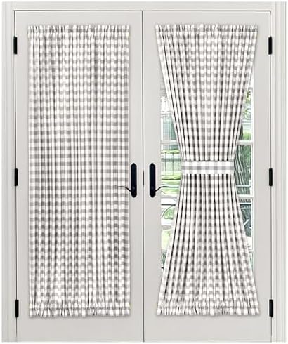 Light Filtering French Door Curtain Panel, Buffalo Check Grey