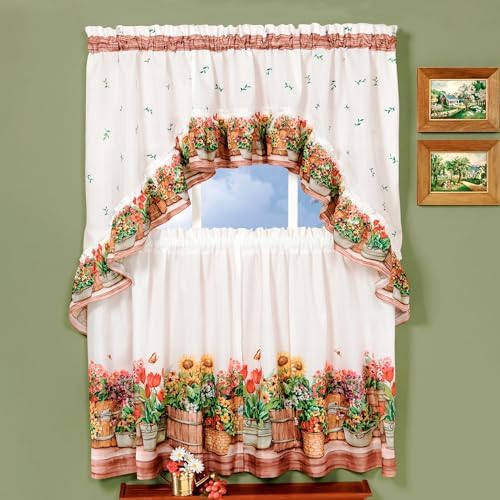 Light Filtering Printed Tier & Swag Window Curtain Set, 57 x 36 in