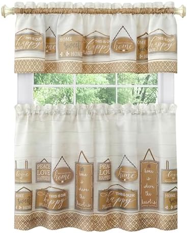 Light Filtering Printed Tier & Valance Window Curtain, Tan
