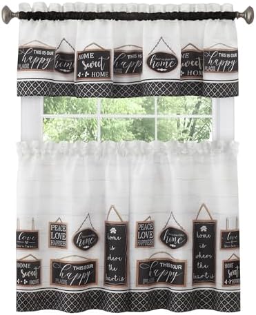 Light Filtering Printed Tier & Valance Window Curtain, 58 x 24 in