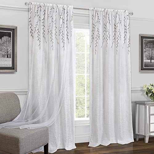 Light Filtering Rod Pocket Panel Window Curtain, Grey, 42 x 84 in, White