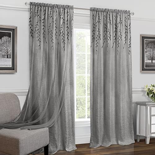 Light Filtering Rod Pocket Panel Window Curtain, Grey, 42 x 84 in