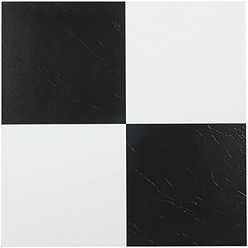 Nexus Peel & Stick Vinyl Floor Tiles, Black, 12 x 12 in, 20-Pack, Black/White