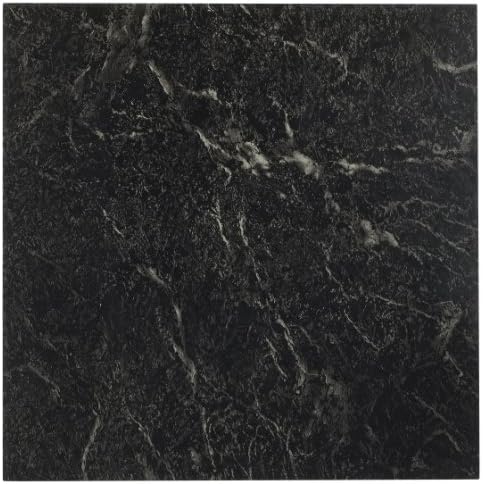 Nexus Peel & Stick Vinyl Floor Tiles, Black, 12 x 12 in, 20-Pack, Black with White Vein Marble