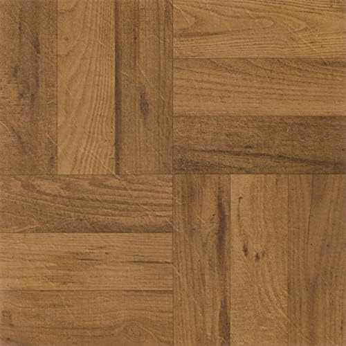Nexus Peel & Stick Vinyl Floor Tiles, Oak, 12 x 12 in, 20-Pack, 3 Finger Medium Oak Parquet