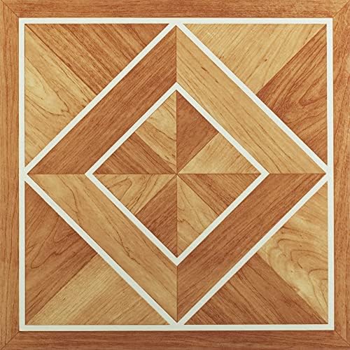 Nexus Peel & Stick Vinyl Floor Tiles, White, 12 x 12 in, 20-Pack, White Border Classic Inlaid Parquet