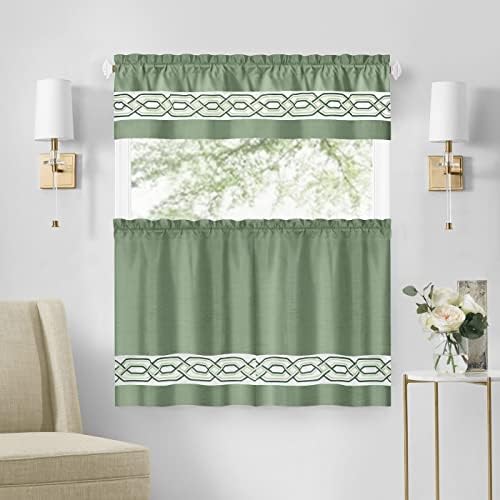 Paige Tier and Valance Curtain Set, Green