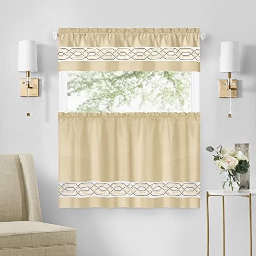Paige Tier and Valance Curtain Set, Tan