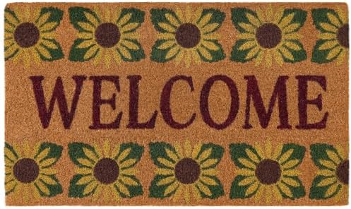Printed Coir Outdoor Front Door Mat, Welcome Sunflower