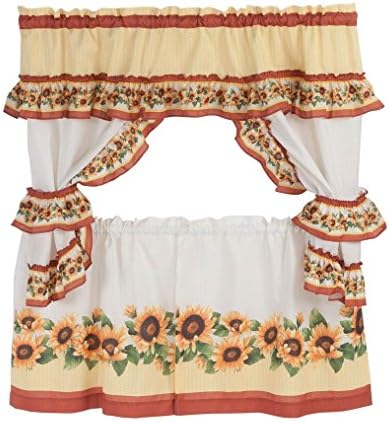 Printed Cottage Curtain Set, Black Eyed Susan, 57 x 24 in