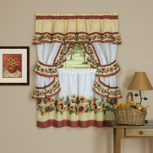 Printed Cottage Curtain Set, Black Eyed Susan, 57 x 36 in