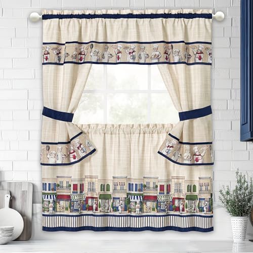 Printed Cottage Curtain Set, Bon Appetit Navy