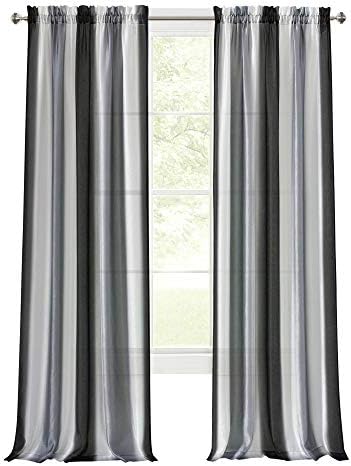 Spectrum Rod Pocket Panel Curtain, Black/Silver, 50 x 63 in