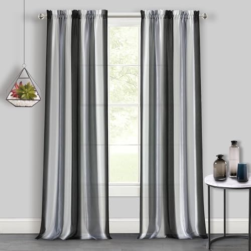 Spectrum Rod Pocket Panel Curtain, Black/Silver, 50 x 84 in