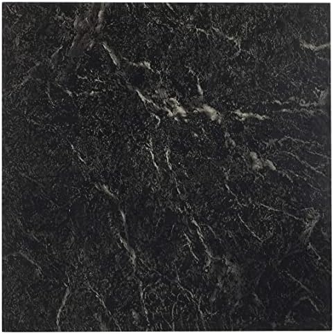 Sterling Peel & Stick Vinyl Floor Tiles, Black, 12 x 12 in, 20-Pack, Black with White Vein Marble