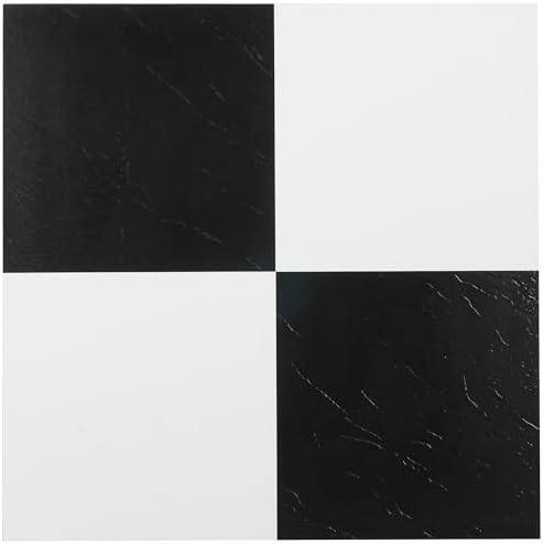 Sterling Peel & Stick Vinyl Floor Tiles, Black & White, 12 x 12 in, 45-Pack