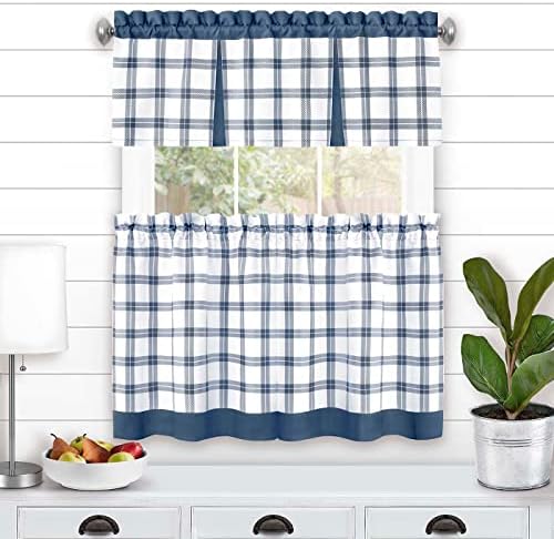 Tate Tier and Valance Curtain Set, Blue, 58 x 36 in