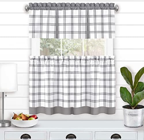 Tate Tier and Valance Curtain Set, Grey