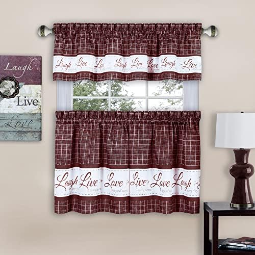 Tier and Valance Curtain Set, Burgundy, 58 x 24 in