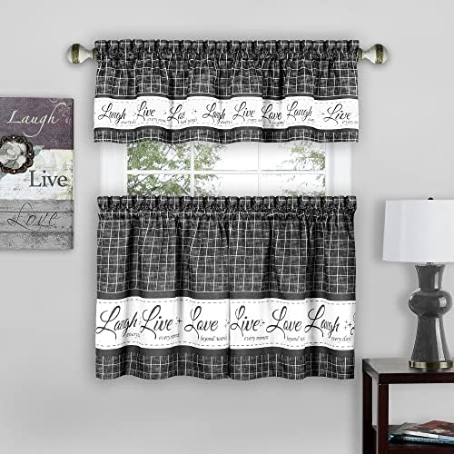 Tier and Valance Curtain Set, Charcoal, 58 x 36 in
