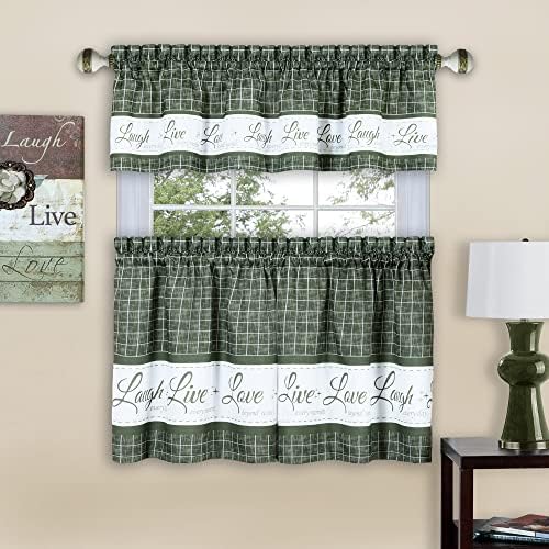 Tier and Valance Curtain Set, Green