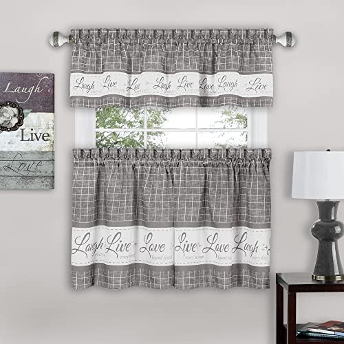 Tier and Valance Curtain Set, Grey, 58 x 36 in