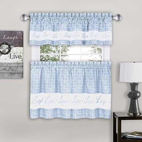 Tier and Valance Curtain Set, Light Blue, 58 x 36 in