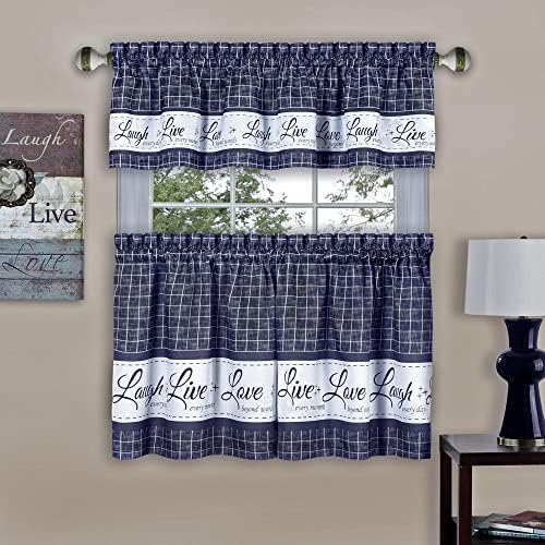 Tier and Valance Curtain Set, Navy, 58 x 36 in