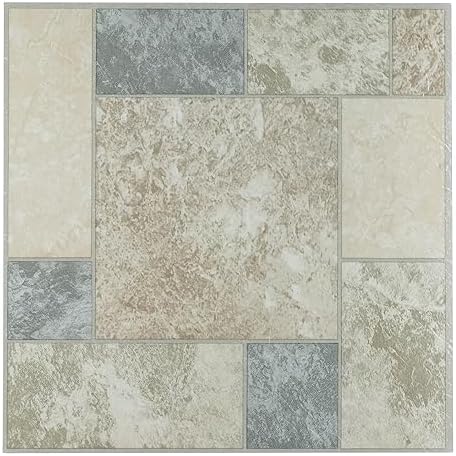 Tivoli Self Adhesive Vinyl Floor Tiles, Peel & Stick, 12 x 12 in, 45-Pack, Marble Blocks
