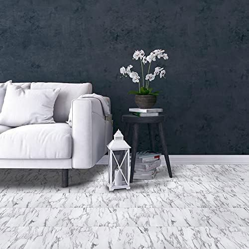 Tivoli Self Adhesive Vinyl Floor Tiles, Peel & Stick, 12 x 12 in, 45-Pack, Bianco Marble