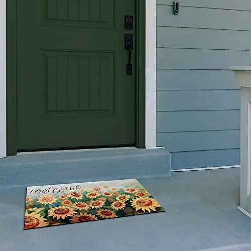Welcome Outdoor Rubber Entrance Door Mat, Sunflower Field